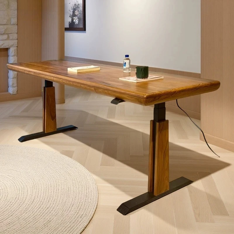 

Electric lifting table, computer table, wabi-sabi wind all solid wood desk, Wacheng old teak log desk