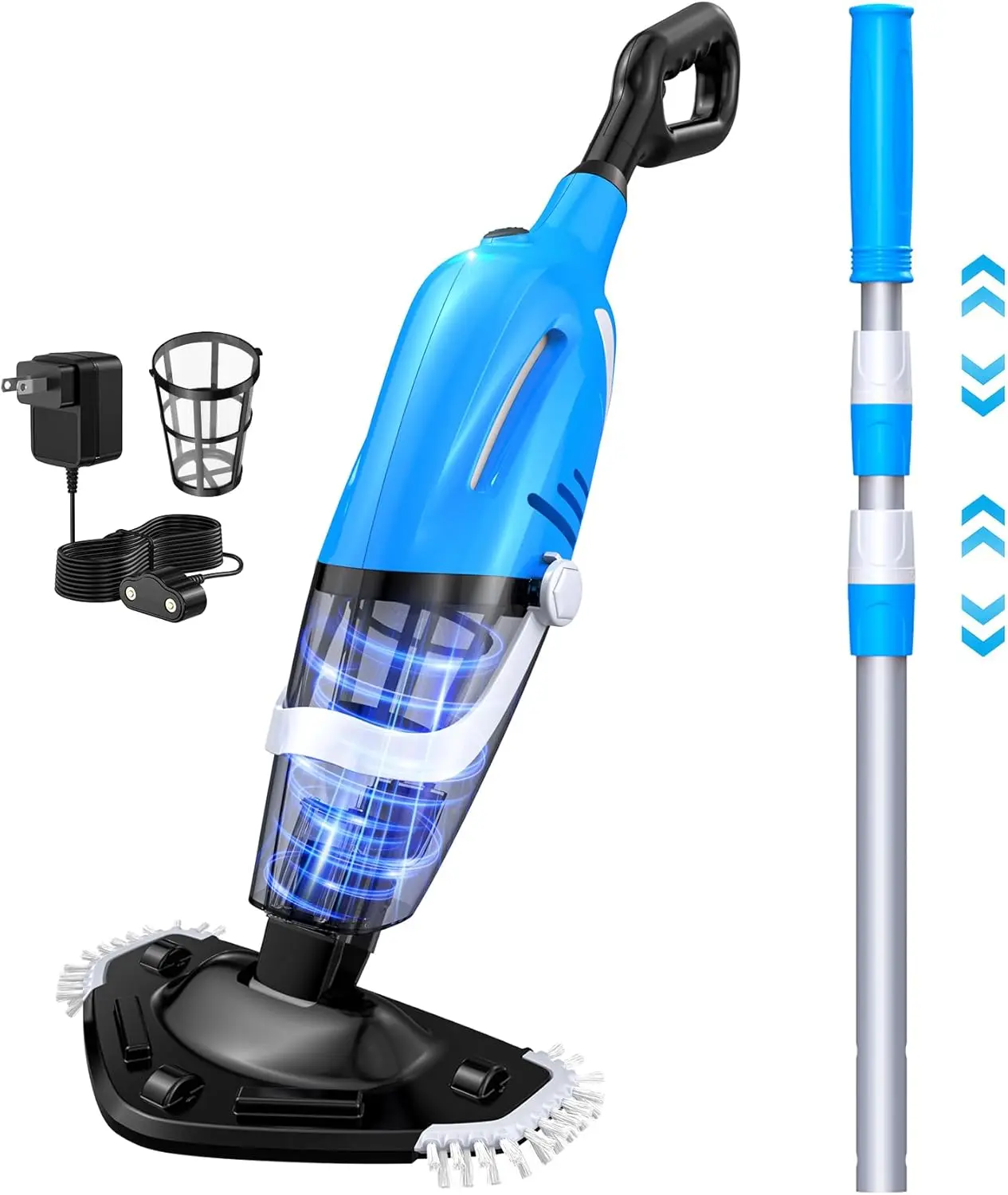 

Ручной перезаряжаемый очиститель для бассейнов с телескопической ручкой, 80 минут работы, мощное всасывание для наземных и встраиваемых бассейнов