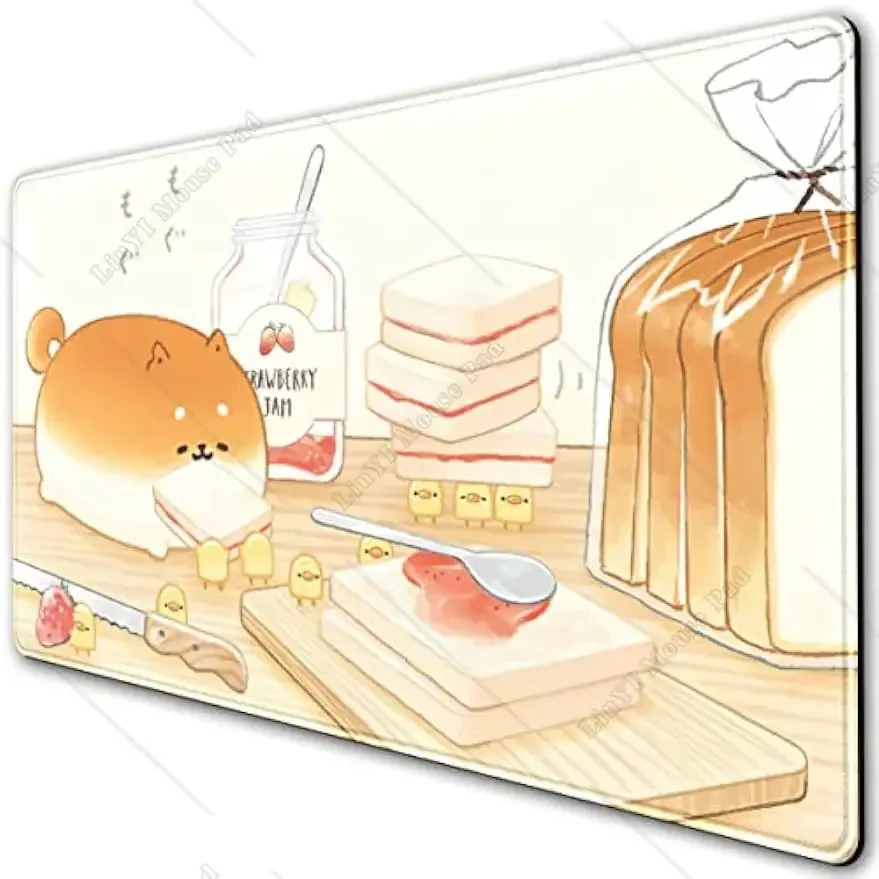 

Cute Anime Cartoon Mouse Pad Kawaii Large Yellow Bread Dog Gaming Mousepad Laptop Keyboard Desktop Stitched Edge 31.5 X 11.8 In