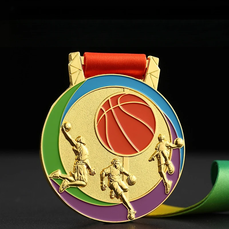 

Basketball competition medals - universal for schools' sports meetings - commemorative gold, silver, and bronze medals