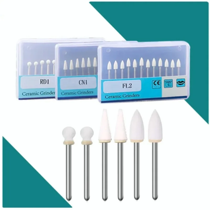 Dental White Stone Polishing FG Burs Cone/Flame/Round Shape Abrasion Bur Fit For High Speed Handpiece 1.6mm Dentistry Material