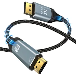 DP do HDMI-kompatybilny konwerter kabel 8K @ 30Hz 4K @ 120Hz port wyświetlacza 1.4 do HDMI 2.1 kabel HD do komputera projektor telewizyjny RTX3080