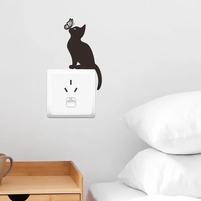 1pcs cartoon creative cat butterfly silhouette bedroom living room light switch stickers decorative wall stickers self-adhesive