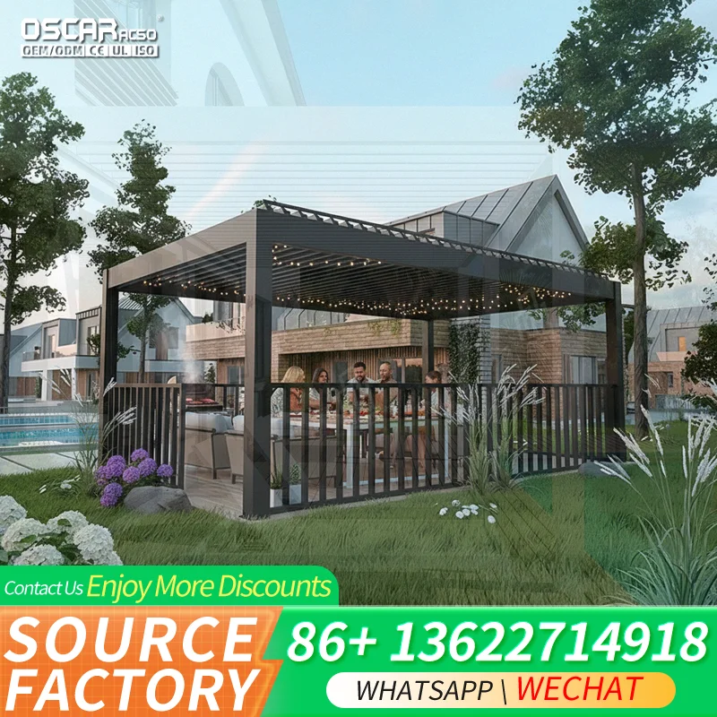 Customizable Motorized Bioclimatic Pergola in Classic Brown Aluminum 4x2 to 5x6m Size Range for Gazebo Pavilion pergola