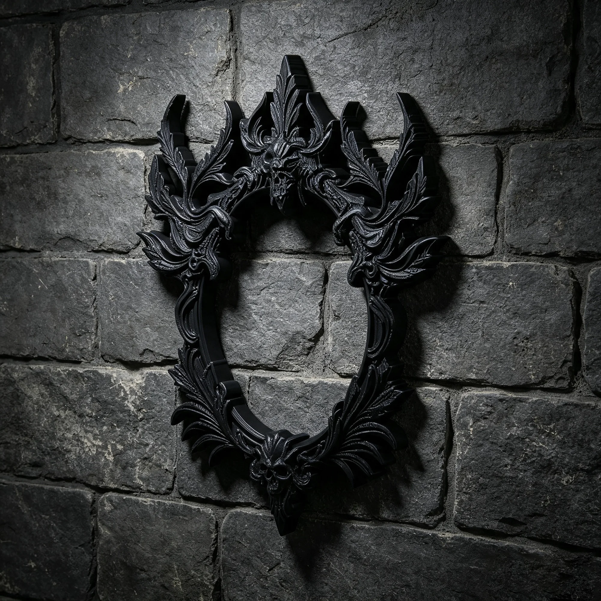Black Plastic Gothic Skull Wall Mirror Frame, Ornate Oval Carved Wall Art Decor for Bedroom Living Room Home Decor
