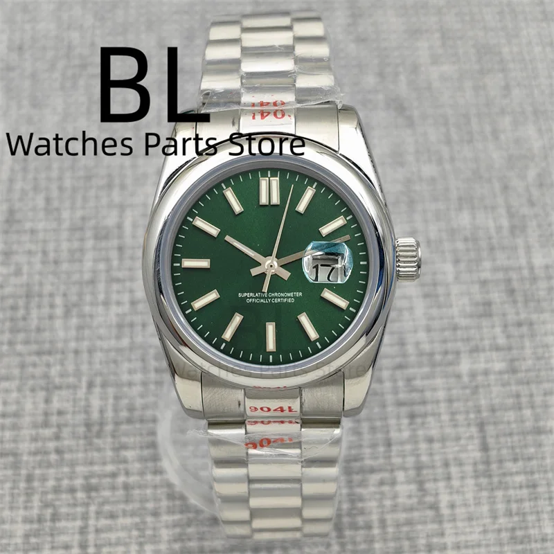 

BLIGER 31 мм NH05 женские механические наручные часы NH05 полированный безель сапфировое стекло зеленый циферблат индекс дата 100 м водонепроницаемый