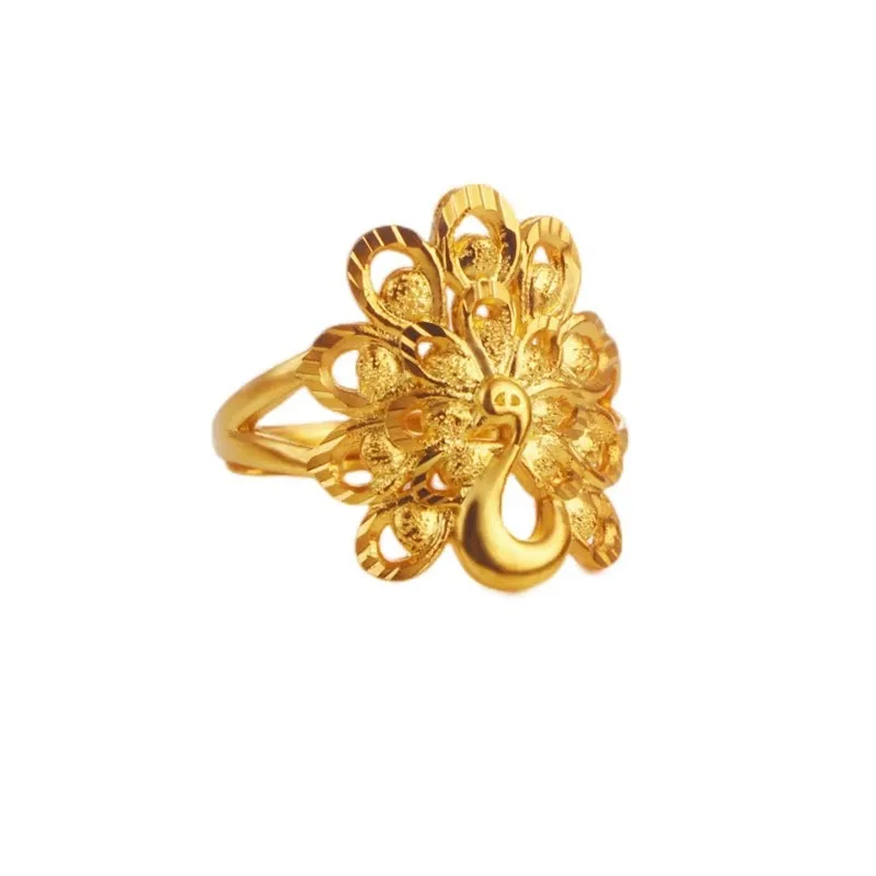 Luxury 24K 9999 Pure Gold real gold Peacock Ring Women's Atmospheric Ring Wedding Ring Adjustable