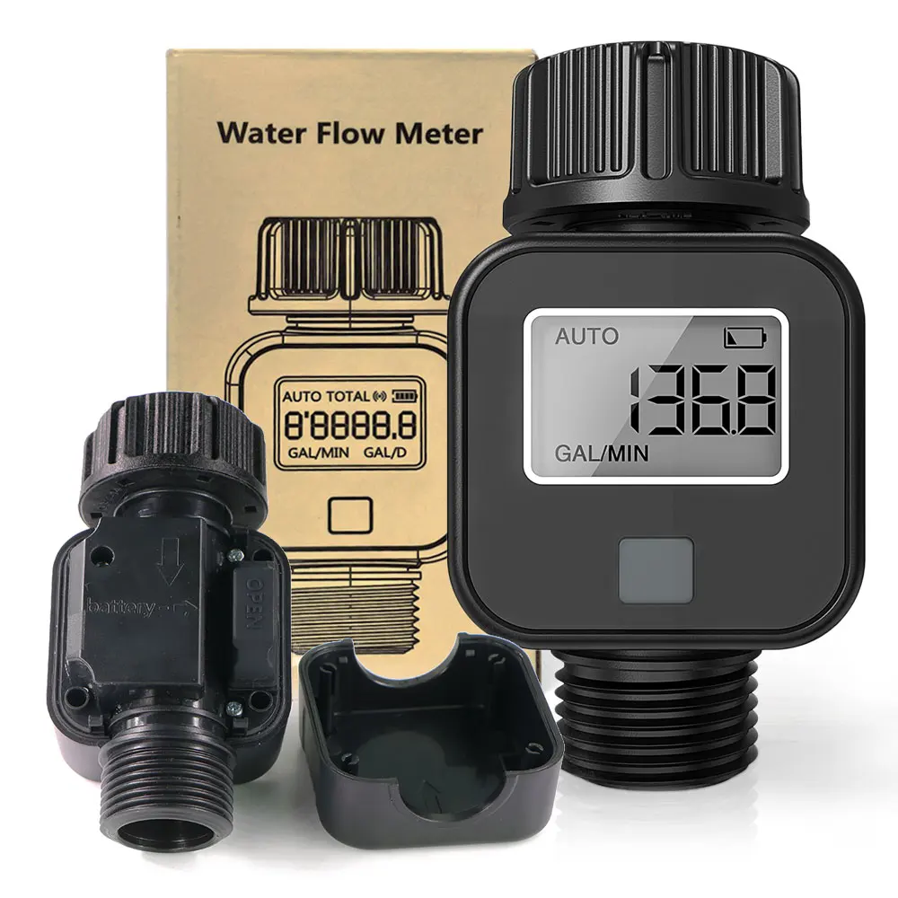 NPT/BSP 3/4'' Thread Water Flowmeter Measure Gallon/Liter Consumption for Monitor Outdoors Garden Hose Water Flow Rate Detector