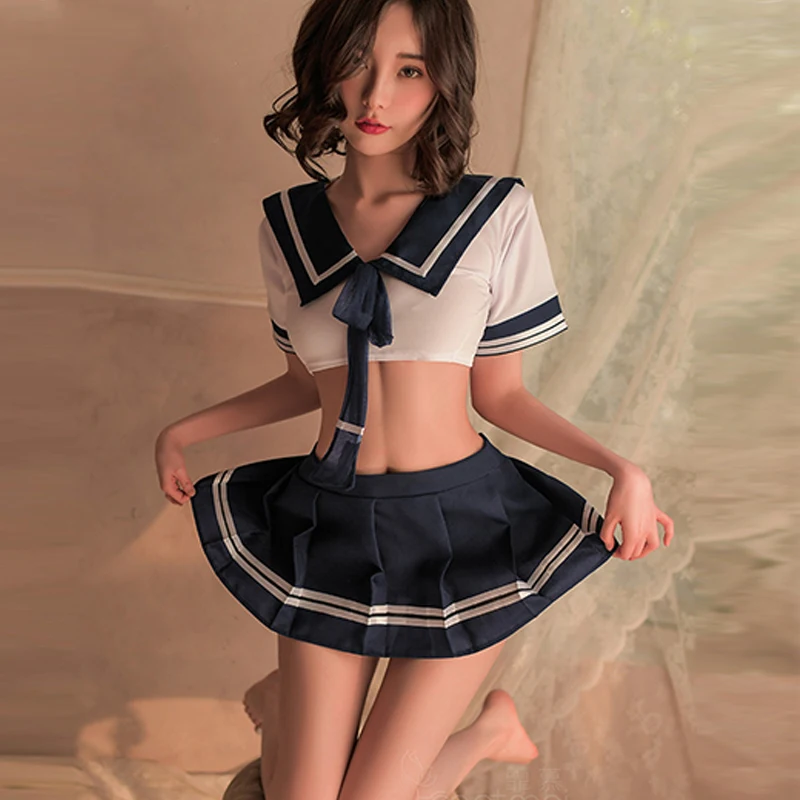 Large Size Erotic Lingerie Set Sexy Side Split Pleated Skirt Transparent Uniform Mini Open Crotch Temptation Schoolgirl Costume