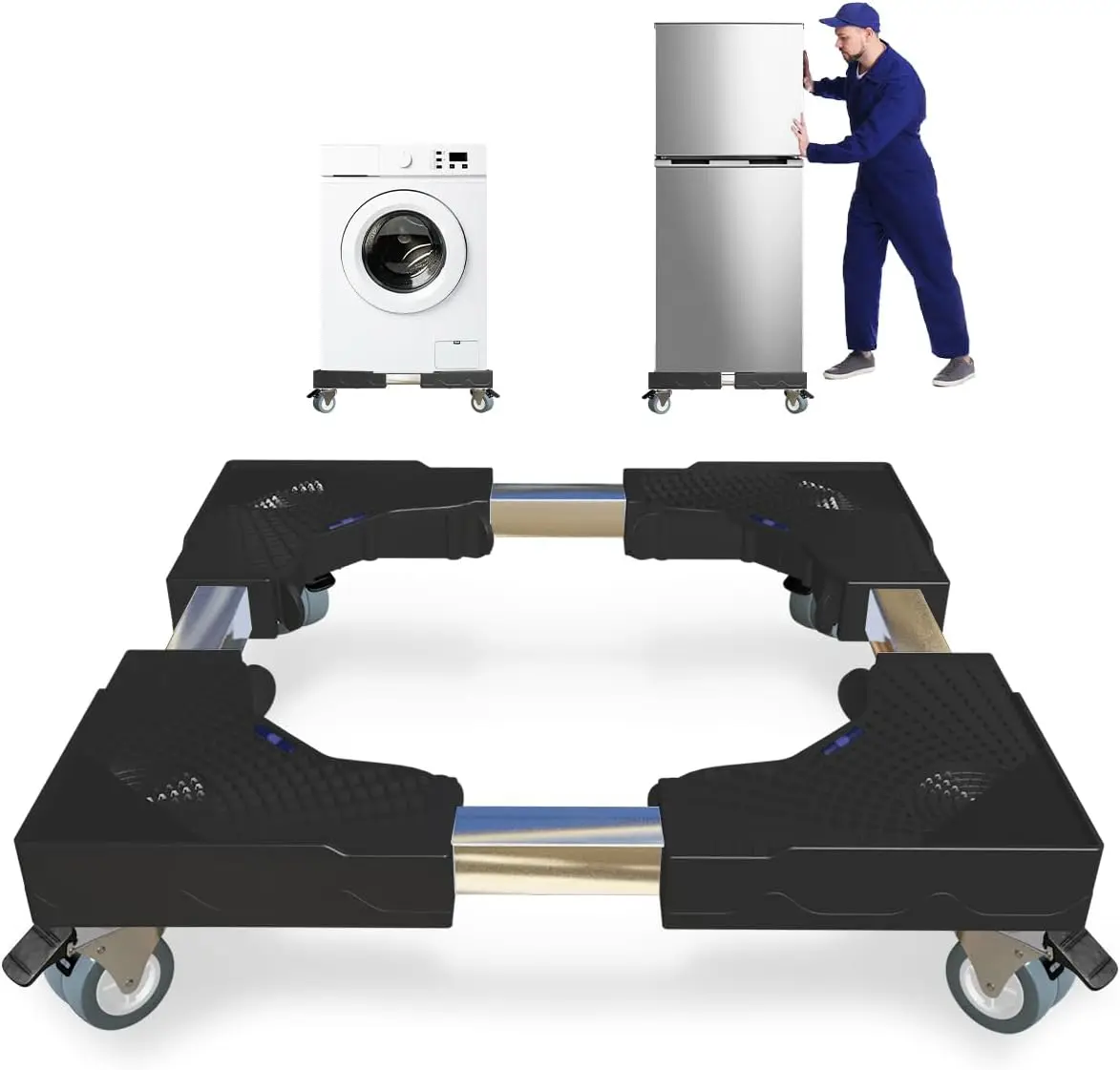 

Универсальная тележка-платформа для бытовой техники с 4 блокирующимися колесами, регулируемая 16-26 дюймов, для холодильников, стиральных машин, мебели