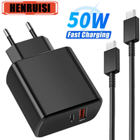 50W PD Type C USB Super Fast Charging EU/US Plug Quick Charge 3.0 Cable Wall Charger For iPhone 15 14 Max Xiaomi Samsung Huawei