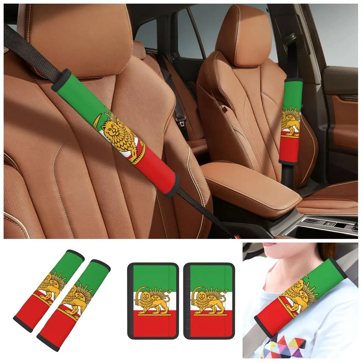 Iran Lion Flag Soft Seatbelt Cover for Car Airplane Seat Belt Shoulder Pad 2 Pack view 2