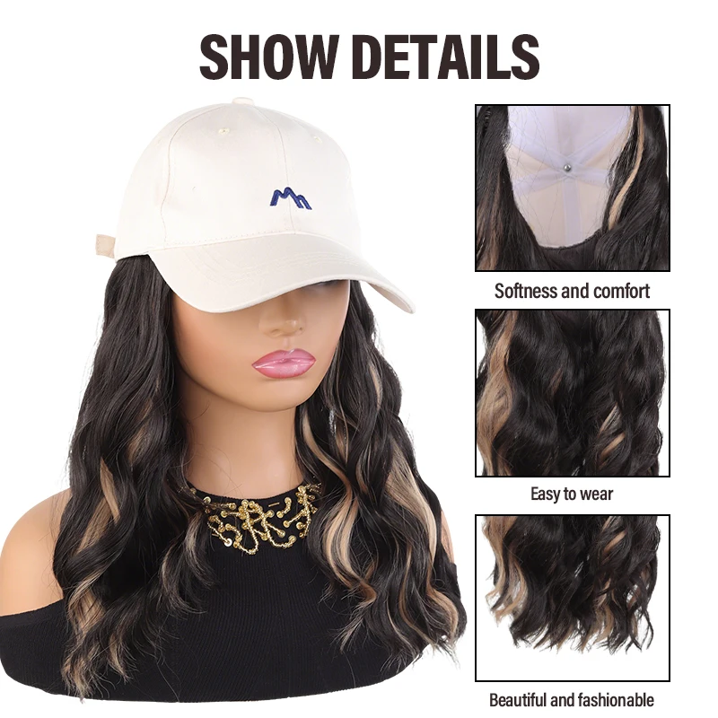 Beige Baseball Cap Wig with Ombre Egg Curl & Synthetic Fiber – Stylish Wig Hat for Daily Wear, Fashionable Hair Accessory for Wo view 5