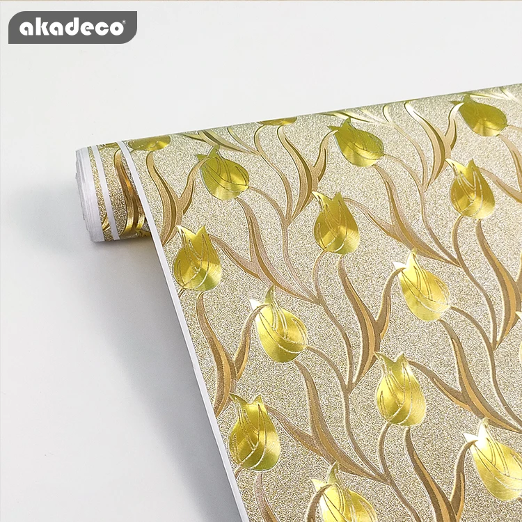 PVC decoration usage self adhesive silver gold glitter wallpaper with removable glue