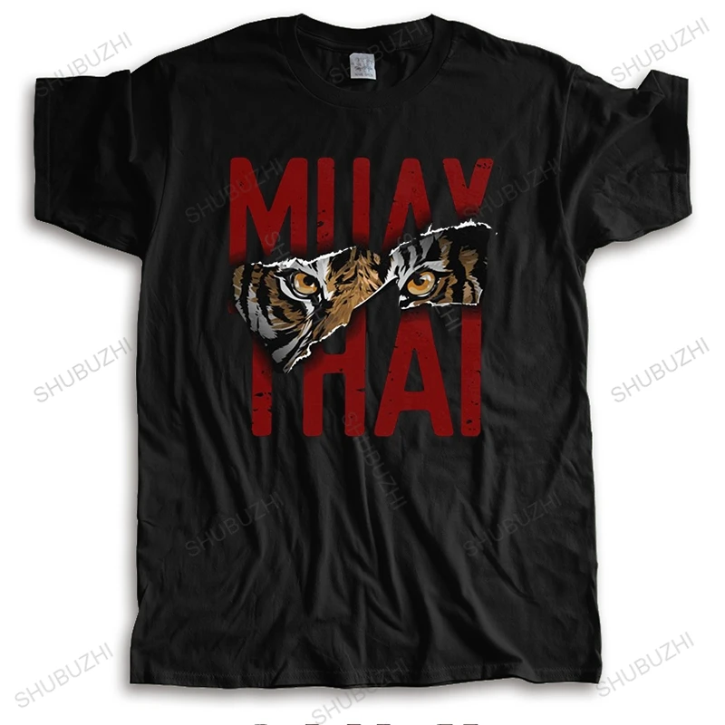 Novelty Men's Muay Thai Tiger T Shirts Short Sleeved Crewneck Cotton T-shirt Leisure Thailand Martial Art Fighter Spirit Tee Top