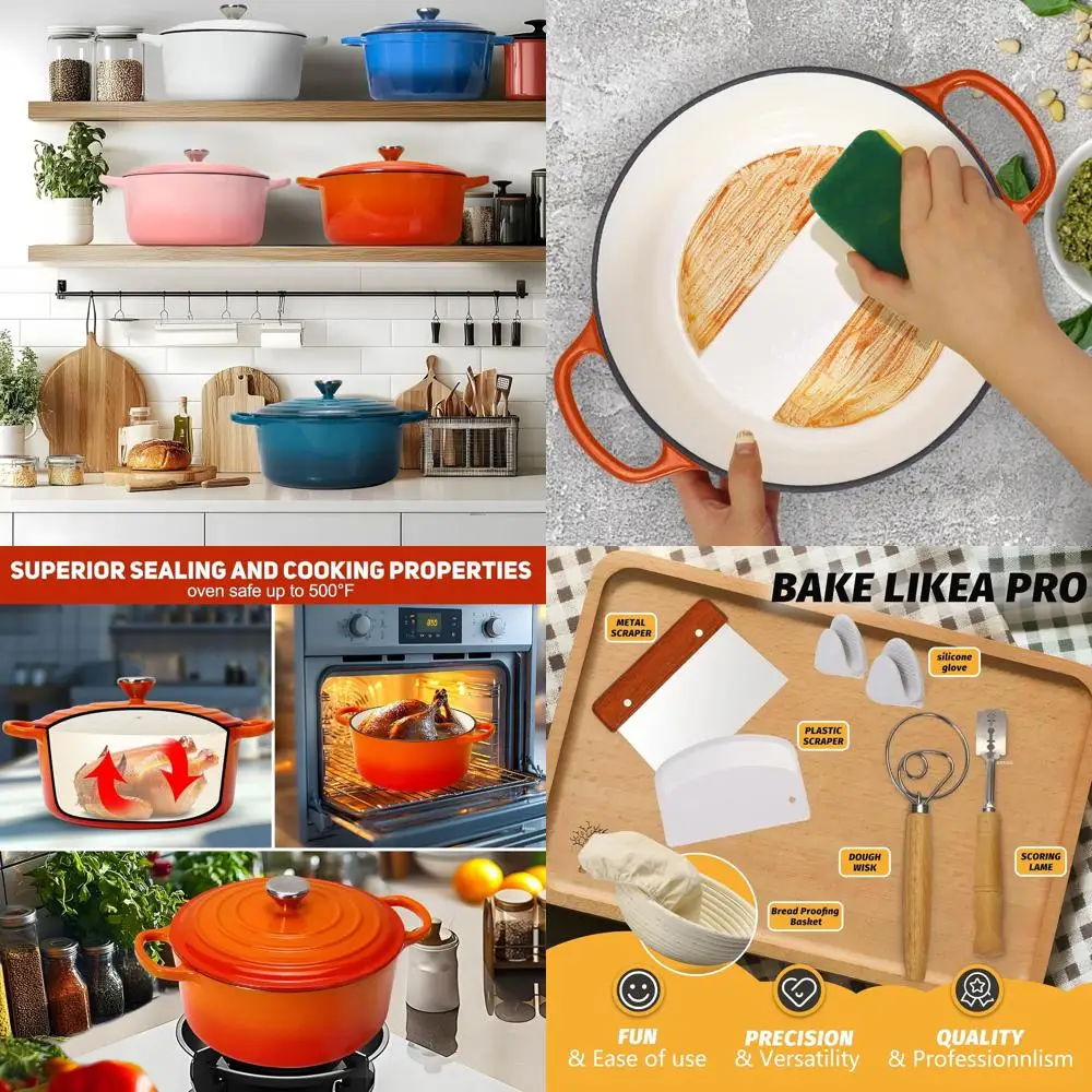 

Enameled Cast Iron Bread Oven with Proofing Basket - Heavy-Duty Cookware for Baking, Braising, and Roasting (Orange)