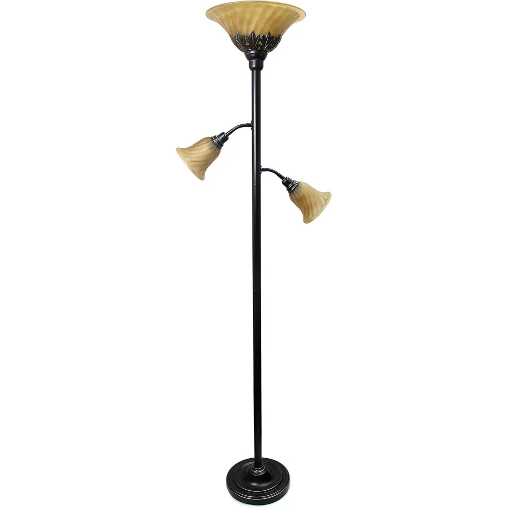 LF2002-RBZ 3 Light Floor Lamp with Scalloped Glass Shades, Restoration Bronze/Champagne