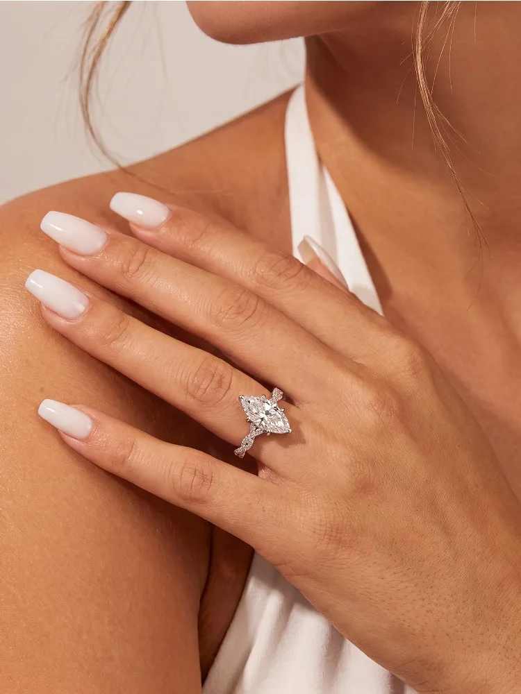 925 Sterling Silber Modischer Echter 2CT Marquise Moissanit Diamant Ehering Verlobungsringe für Frauen Geschenk Edle Schmuckstücke – Detail 5