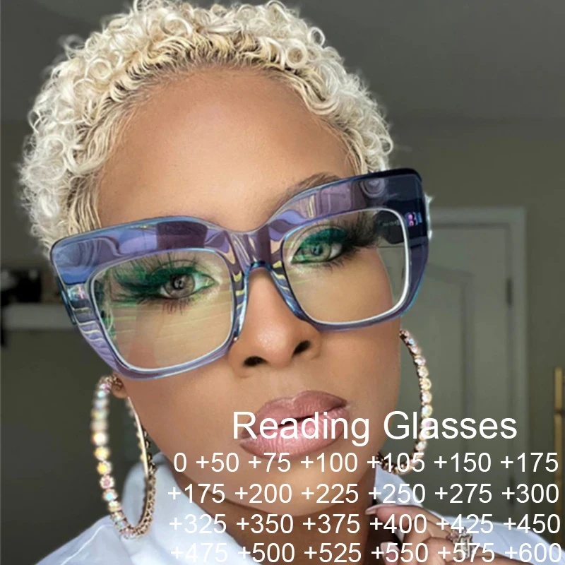 Clear Purple Pink Oversized Square Reading Glasses Women Men Luxury Brand Blue Light Blocking Eyeglasses Fashion Computer Goggle