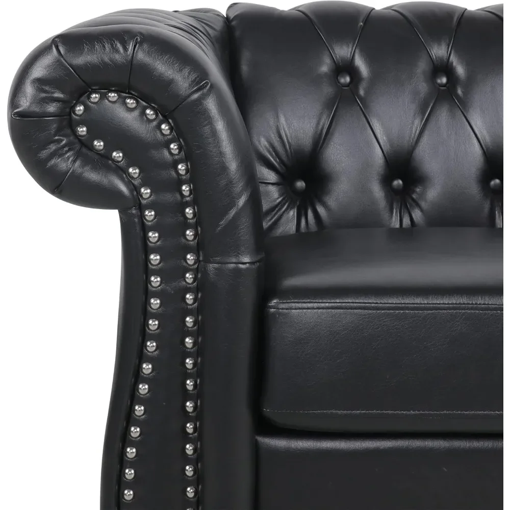 Chesterfield Sofa Leather for Living Room, 3 Seater Sofa Tufted Couch Faux Leather with Rolled Arms and Nailhead for Living Room