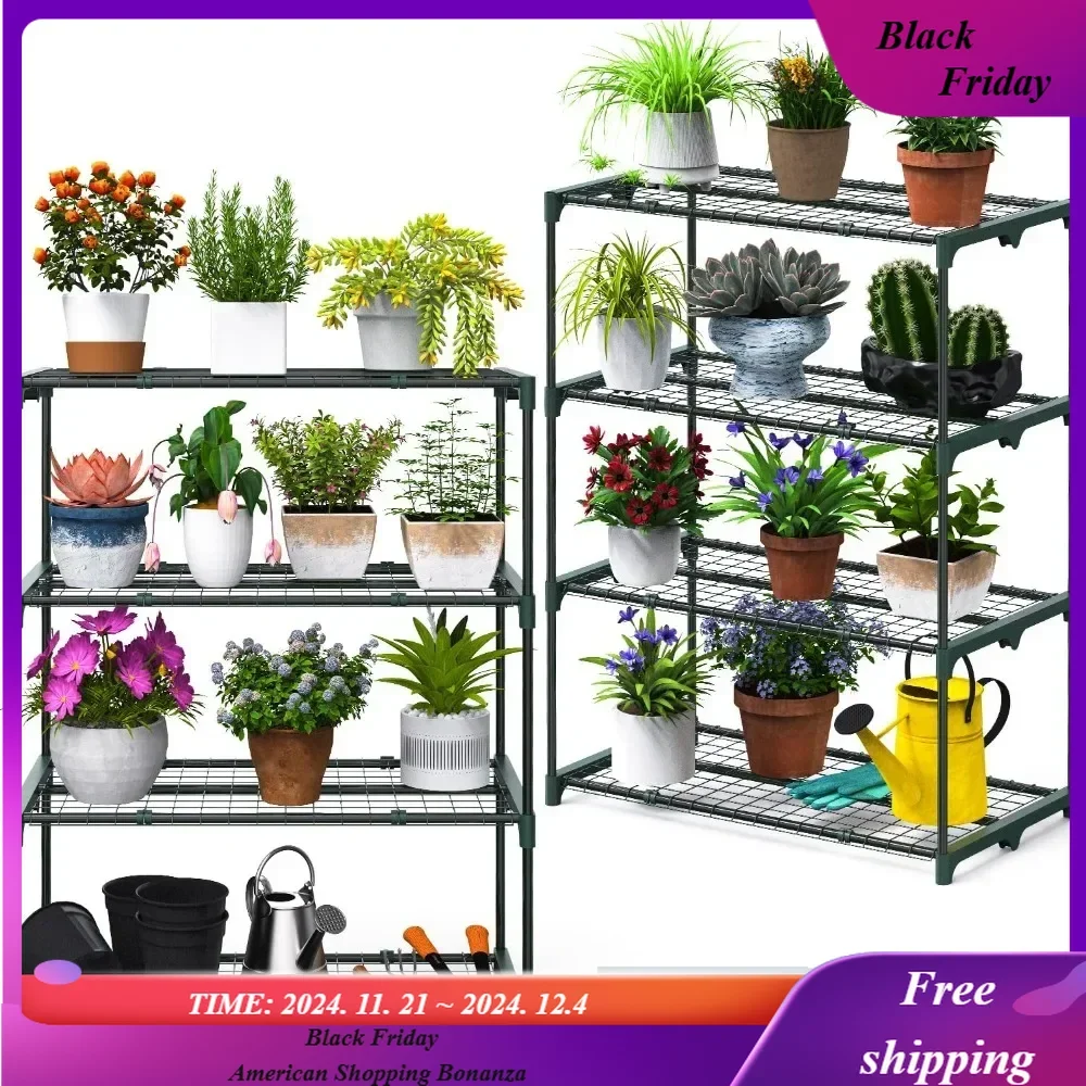 Plant Greenhouse Shelves 4 Tier 2 Pack Extra-Wide Stable Green House Shelving ,31x18x42 Inch Portable Rustproof Metal Shelf