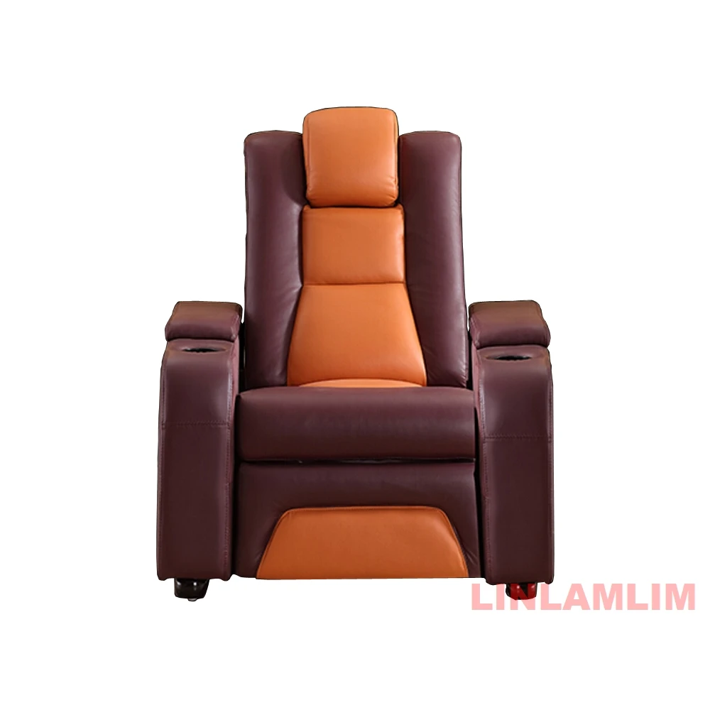أريكة كرسي كهربائية بثلاثة مقاعد من MANBAS للمسرح المنزلي أريكة من الجلد الطبيعي مع حاملات أكواب ومساند رأس قابلة للتعديل #2