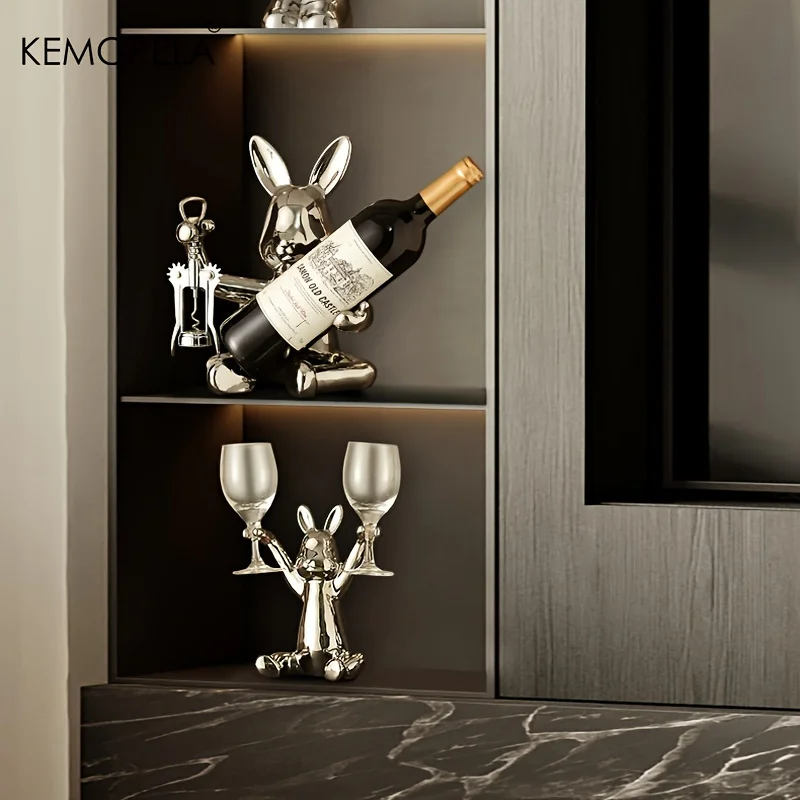 KEMORELA 1PCS Creative Rabbit Wine Rack Ornaments Ceramic Material Holiday Decoration Cup Holder Living Room Wine Rack Ornaments