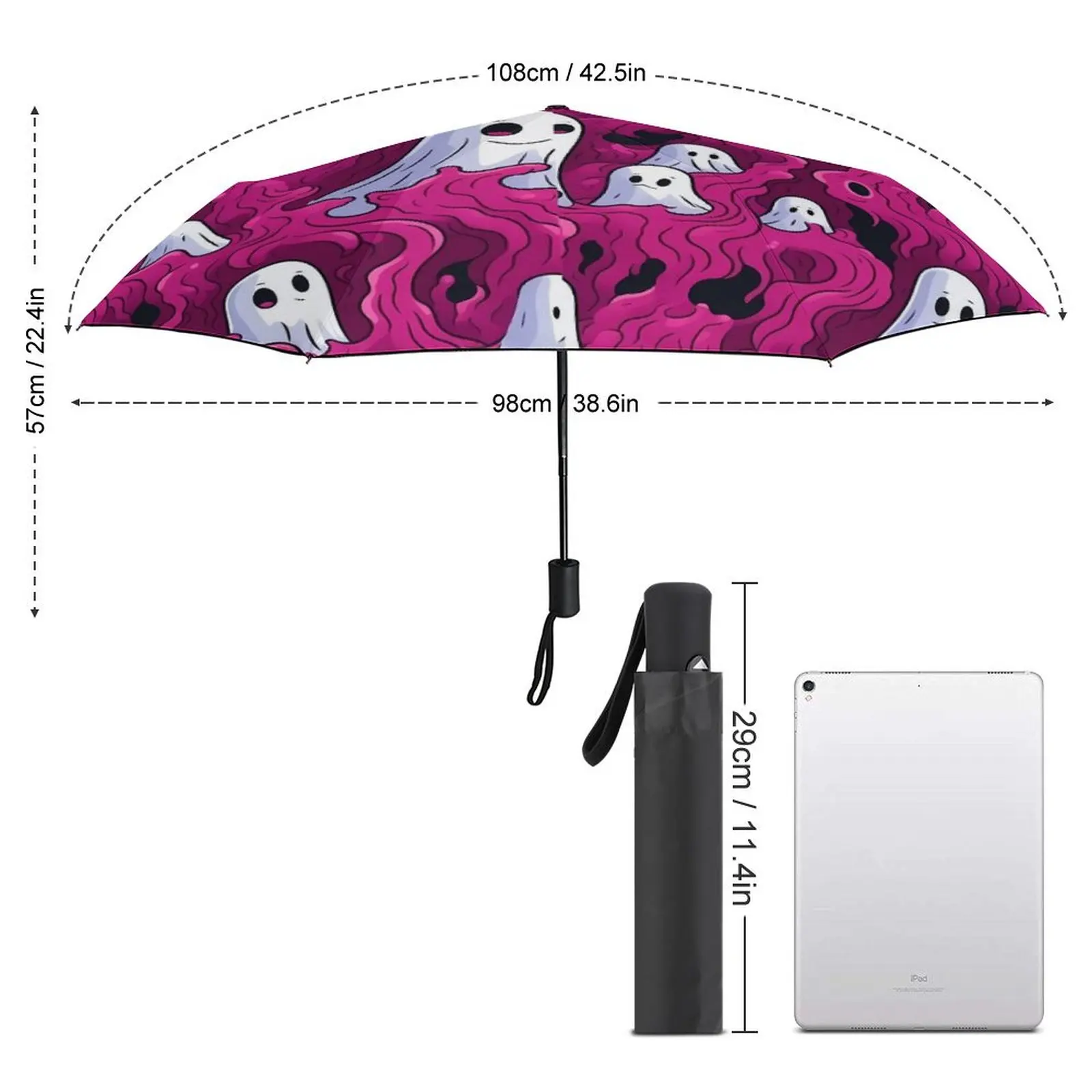 Pink Ghost Umbrella Lovely Ghosts Print Windproof Automatic Umbrella Charm Print Folding Outside Umbrella