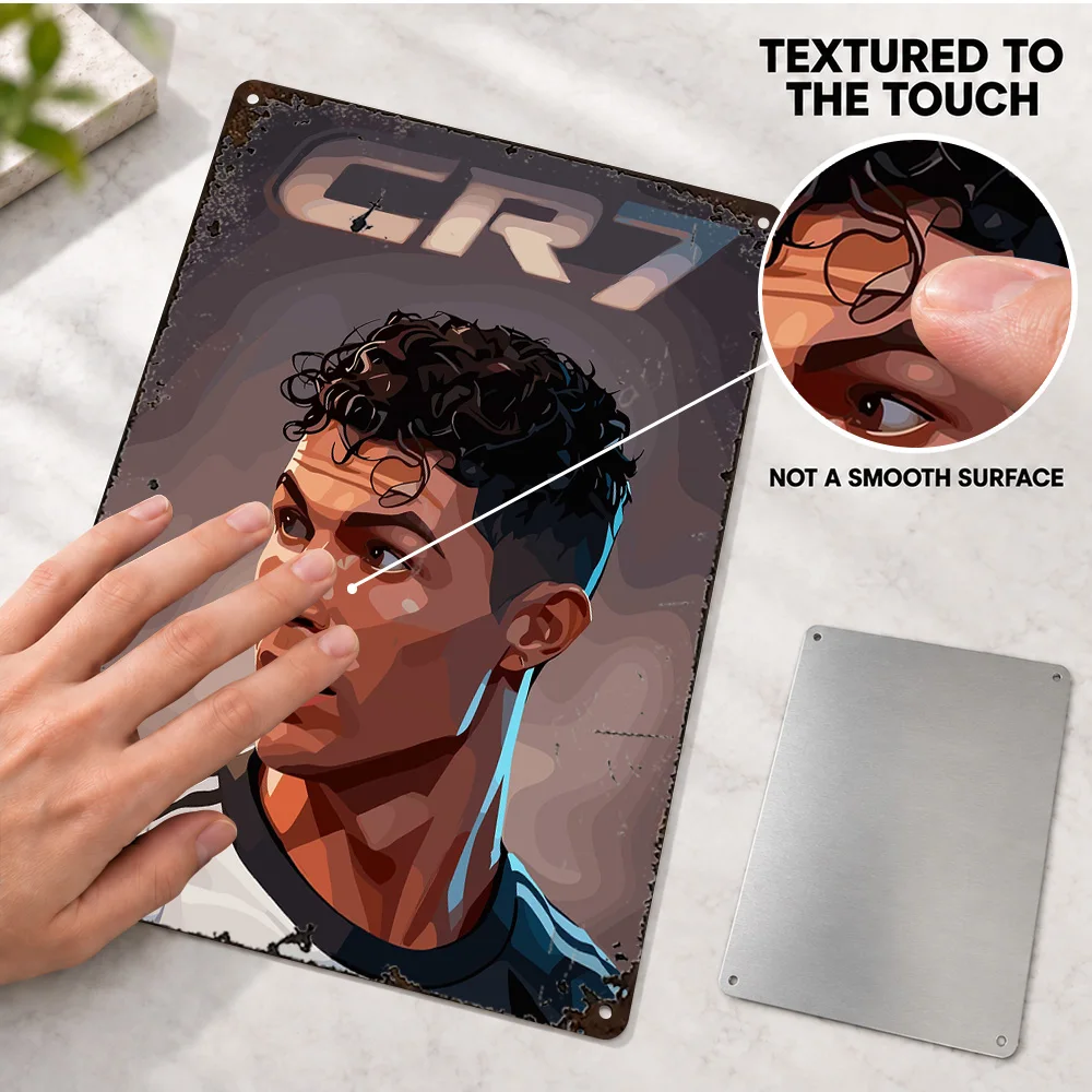 Cristiano Ronaldo CR7 Textured Metal Poster Customized Aluminum Sign Vector Portrait Illustration Wall Art For Sports Lounge