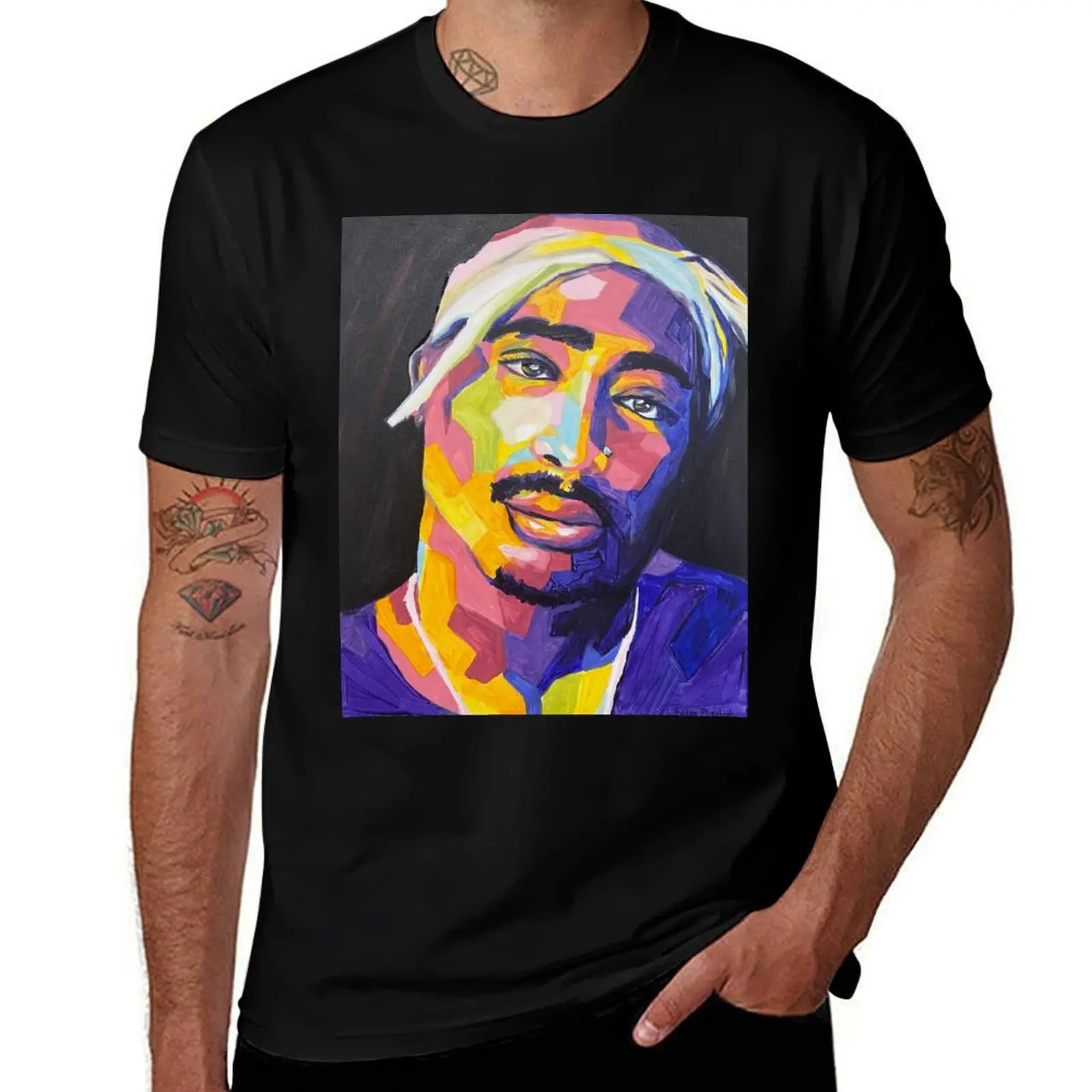 Tupac- Multi Color Pop Art (Rapper/Music Illustration) T-Shirt t shirts for man slim fit T-Shirt