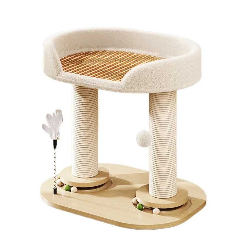 Cat scratching post, solid wood, sisal, suitable for all seasons, compact and space-saving, with a turntable toy