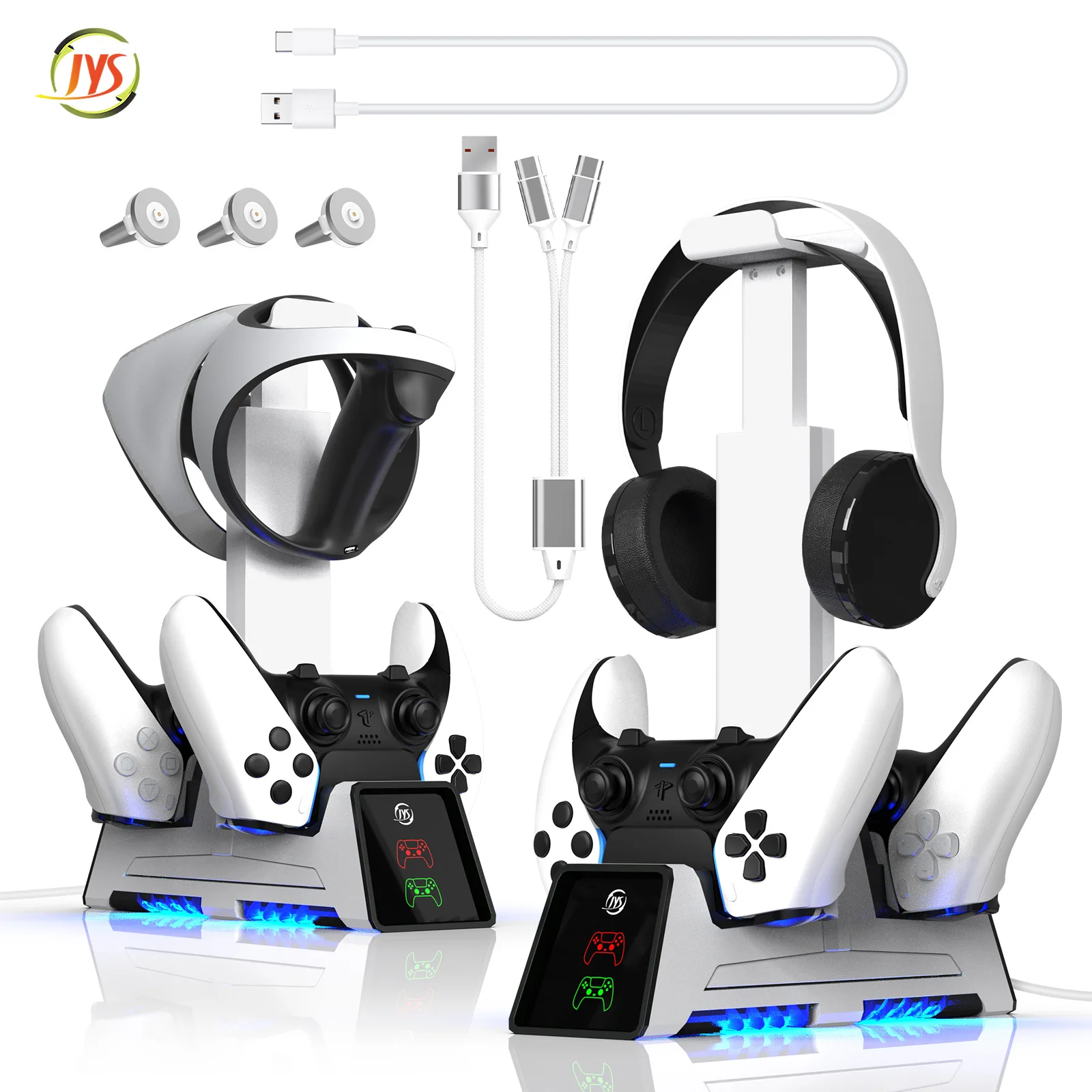 JYS-P5167 Magnetic Dual charging Dock station For P5/P5 Edge controller Multifunctional charging storage VR2 headphone stand