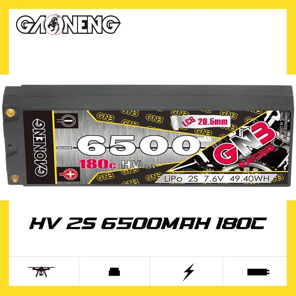 GAONENG 7.6V HV 6500mAh 2S 180C Hardcase LCG LiHV LiPo Battery With 5.0mm Bullet XT60 Connector For 1/10 RC Car Boat Parts