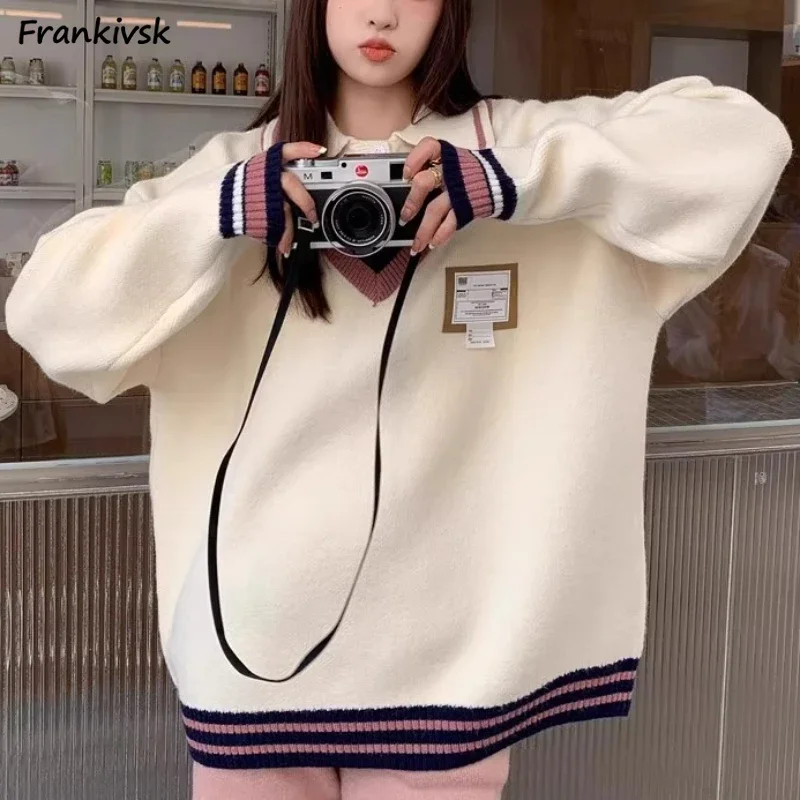 Sweaters Women Sweet Fake Two Piece Knitwear Students Korean Style Streetwear All-match Youthful Popular Elegant Leisure Chic