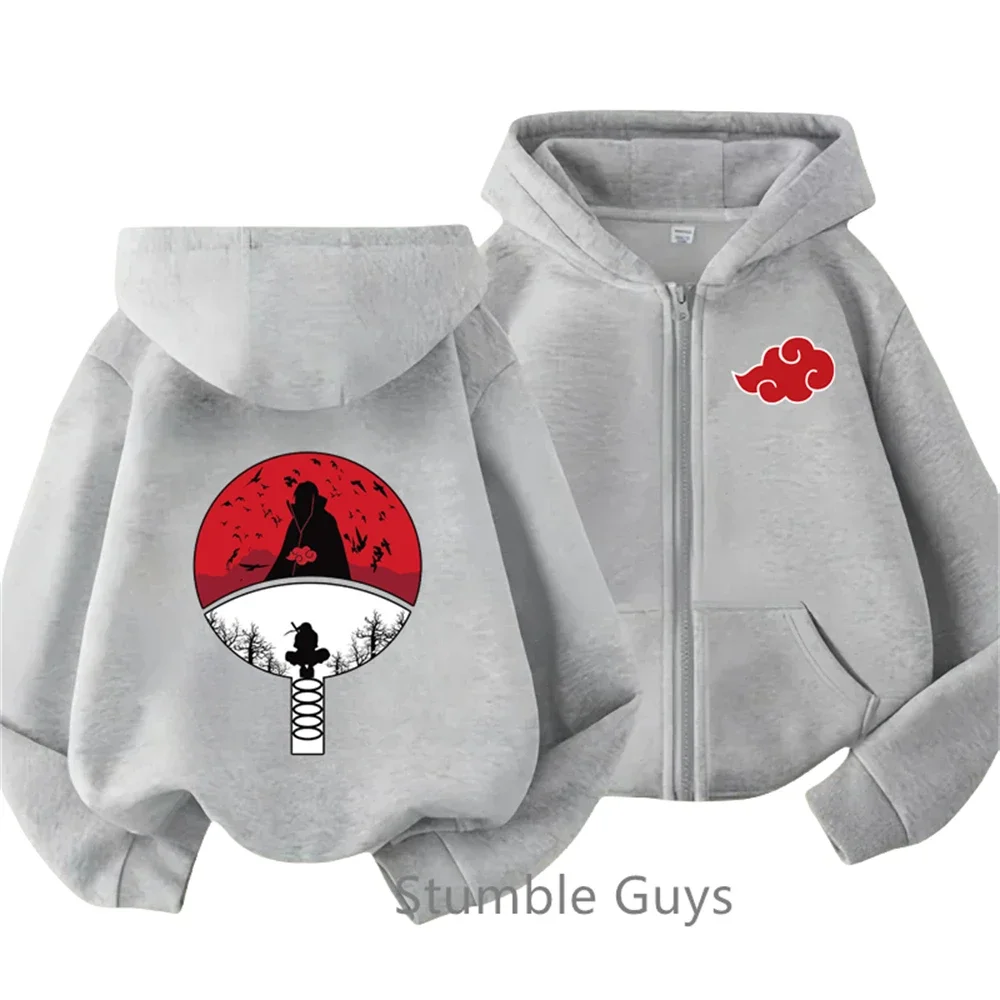 Kids Anime Narutos Zipper Hoodie Boys Clothes Autumn Long-sleeved Kakashi Sasuke Hooded Cartoon Print Sweatshirt Casual Tops