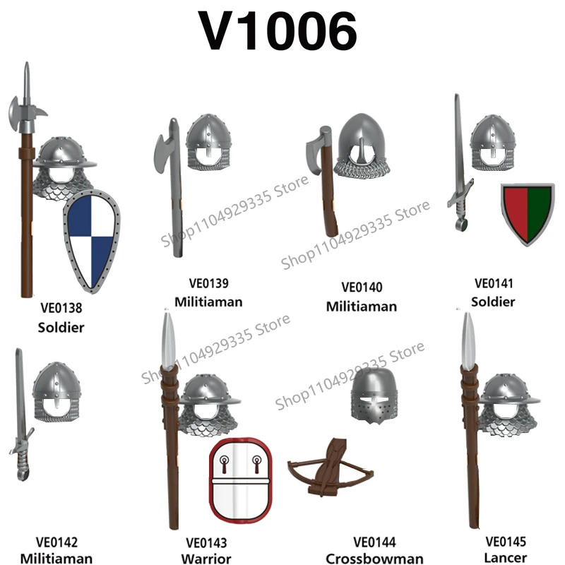 DY331-DY333 M141-M143 Middeleeuwse Militaire Ridders Bouwstenen Gothic Cavalerie Armor Warnhoren Figuren Accessoires Bricks Speelgoed