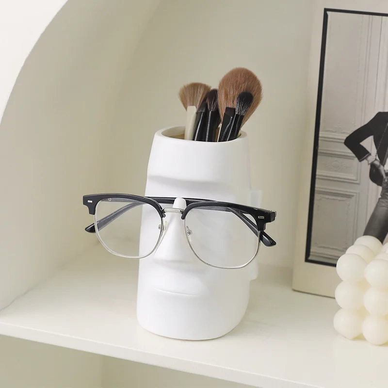 1pc Multi-Functional Pen Holder Moai Statue Eyeglass Holder & Desk Organizer Home/Office Decor With Pen Storage