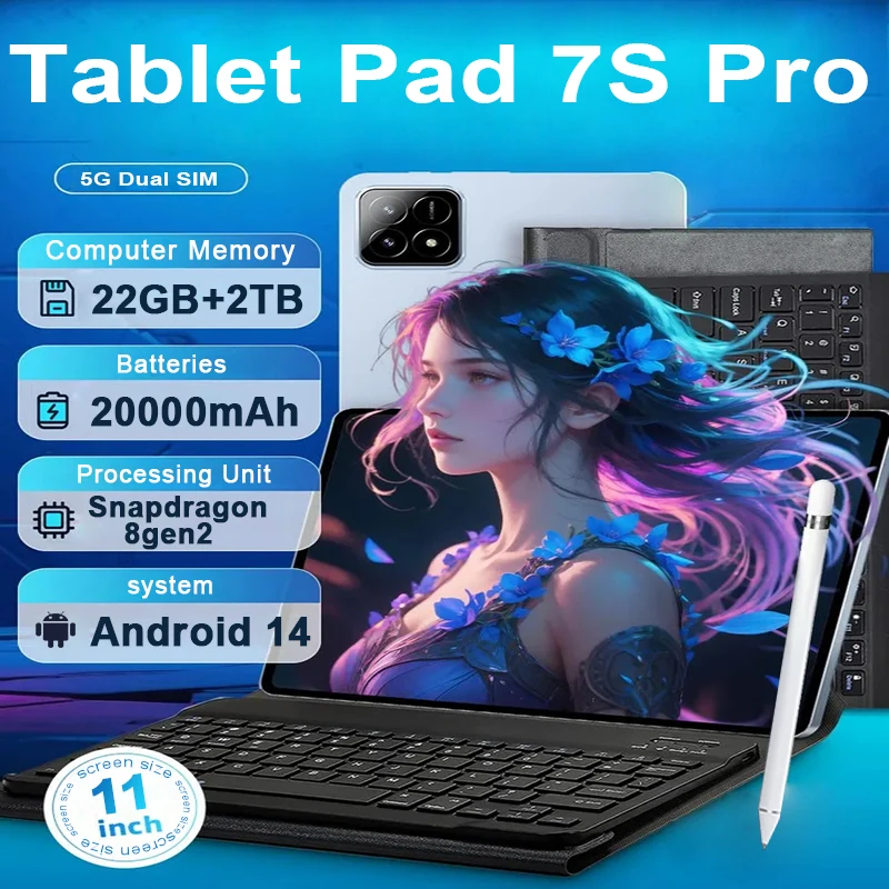 

2025 оригинальный глобальный вариант планшета Android 14 Pad 7S Pro Snapdragon Tablets PC 22 ГБ + 1024 ГБ 5G Dual SIM-карта WIFI HD 4K Tablet