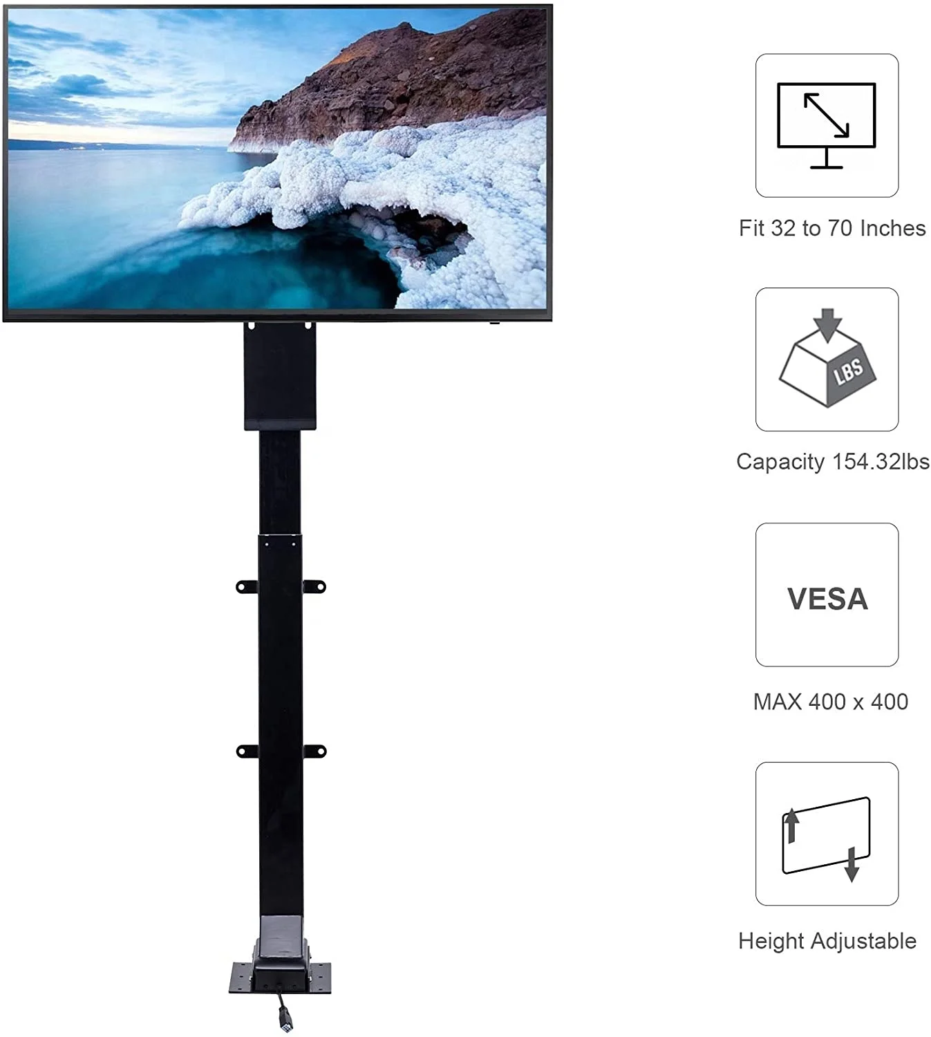 32-70 inch Motorized Vertical Height Adjustable TV Lift Remote Control Automatic Smart Electric System Under Bed TV Stand