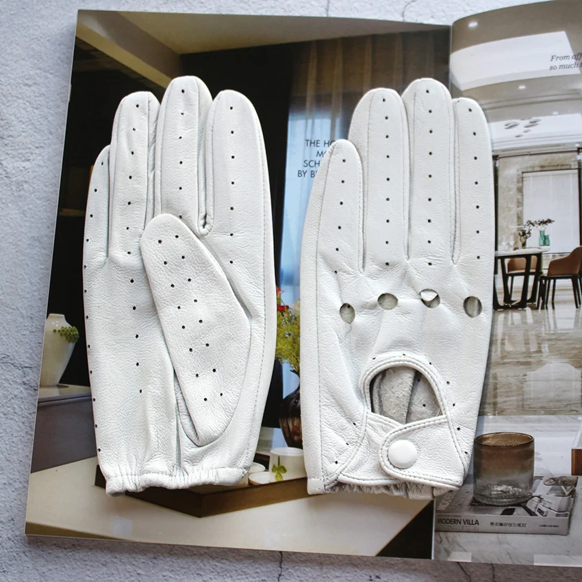 Women's Summer Full Finger Leather Gloves Breathable Single-Layer Sheepskin Fashionable Short Motorcycle Riding Gloves