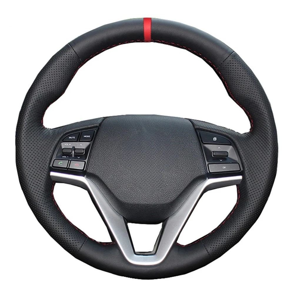 Black Car Steering Wheel Cover DIY Artificial Leather For Hyundai Tucson 3 2015 2016 2017 2018 2019 Funda Volante