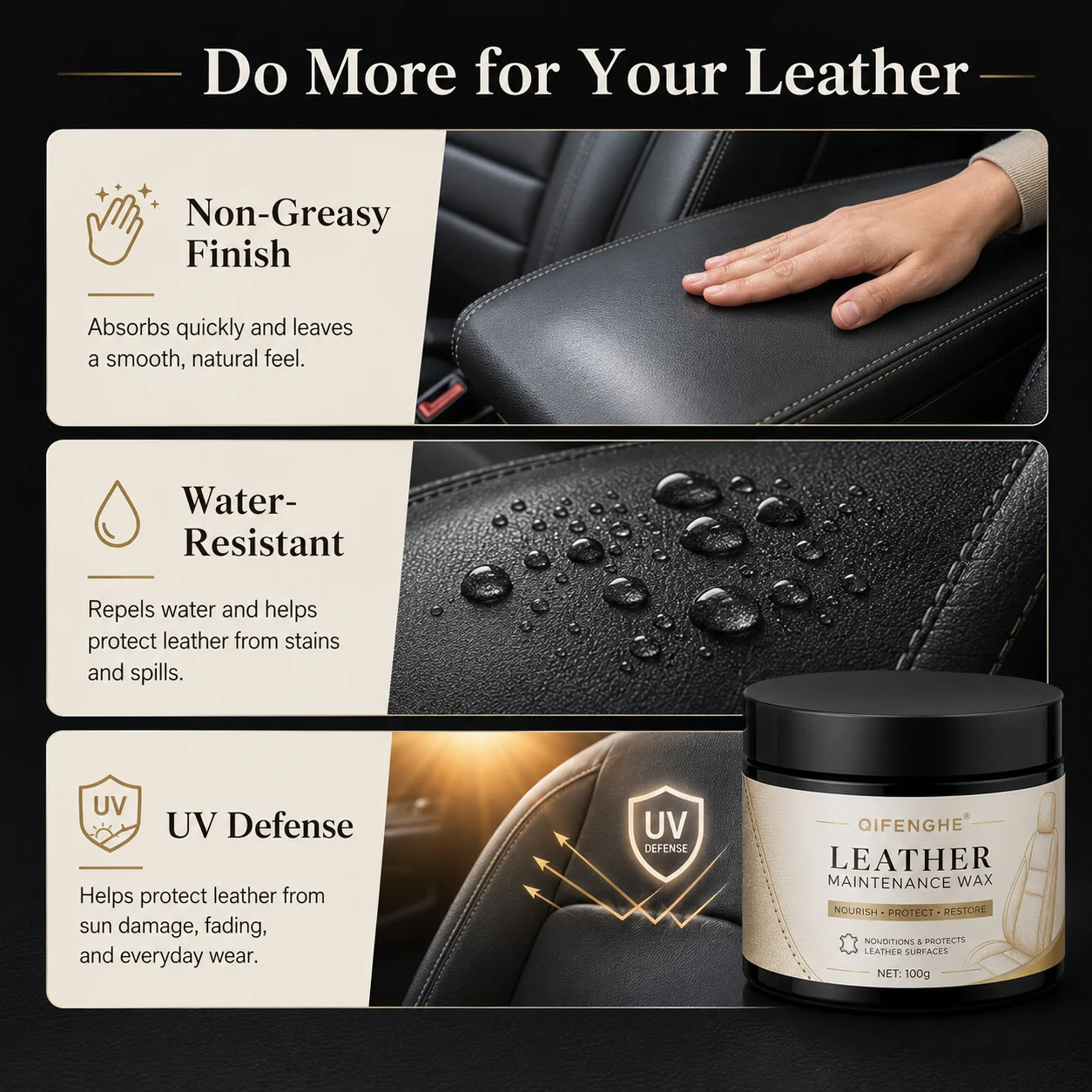 QIFENGHE Leather Conditioning Wax Moisturize Restore Shine Prevent Dry Crack For Car Furniture Leather Goods