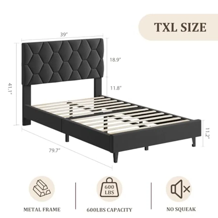 XL bed frame for master bedroom use, upholstered in premium gray fabric with adjustable headboard for customizable comfort and