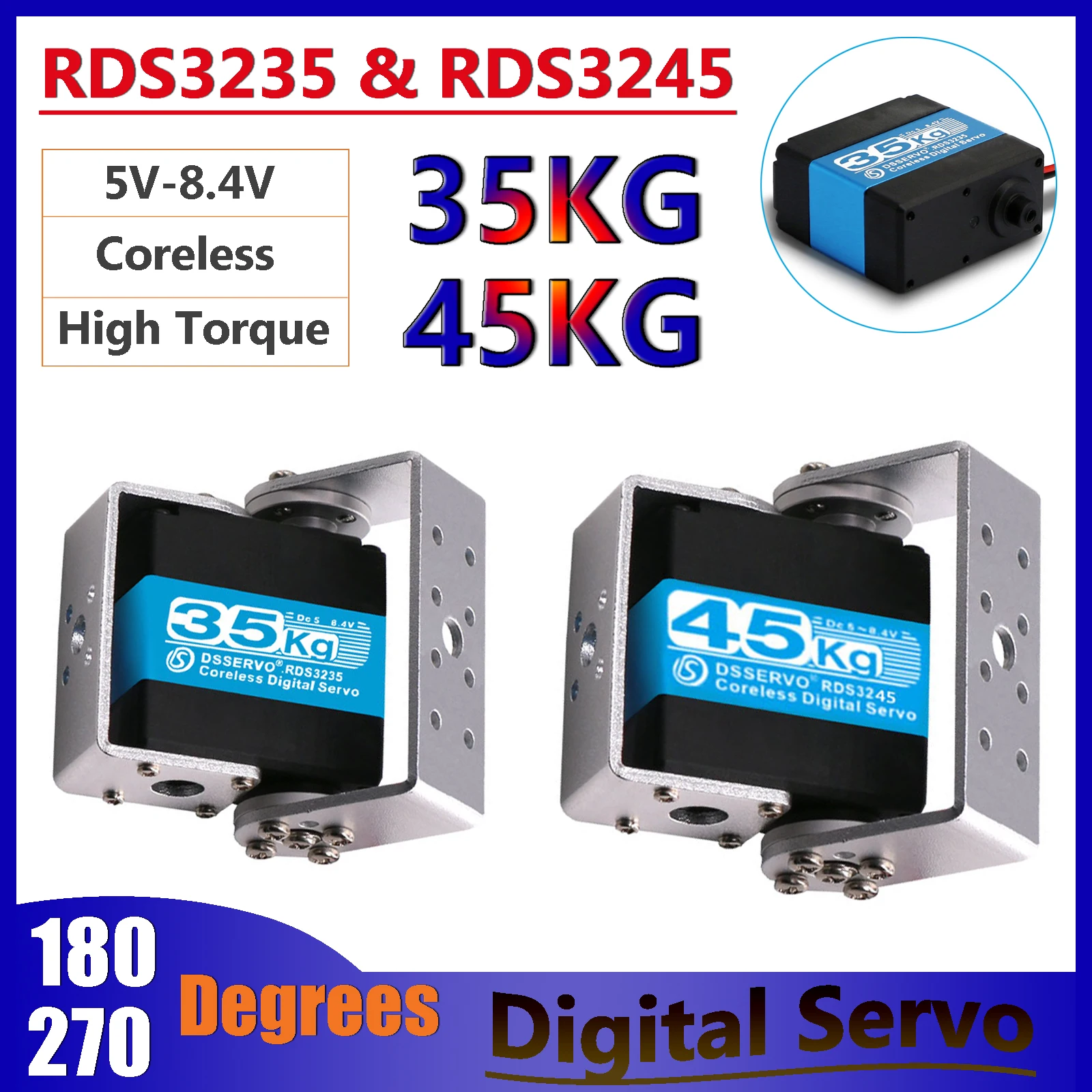 

Сервопривод высокого крутящего момента высокого крутящего момента 180/270 ° RDS3245 45 кг RDS3235 35 кг 5-8,4 В алюминиевый корпус бессердечный двигатель роботизированный для радиоуправляемого грузовика гусеничный автомобиль игрушечный автомобиль