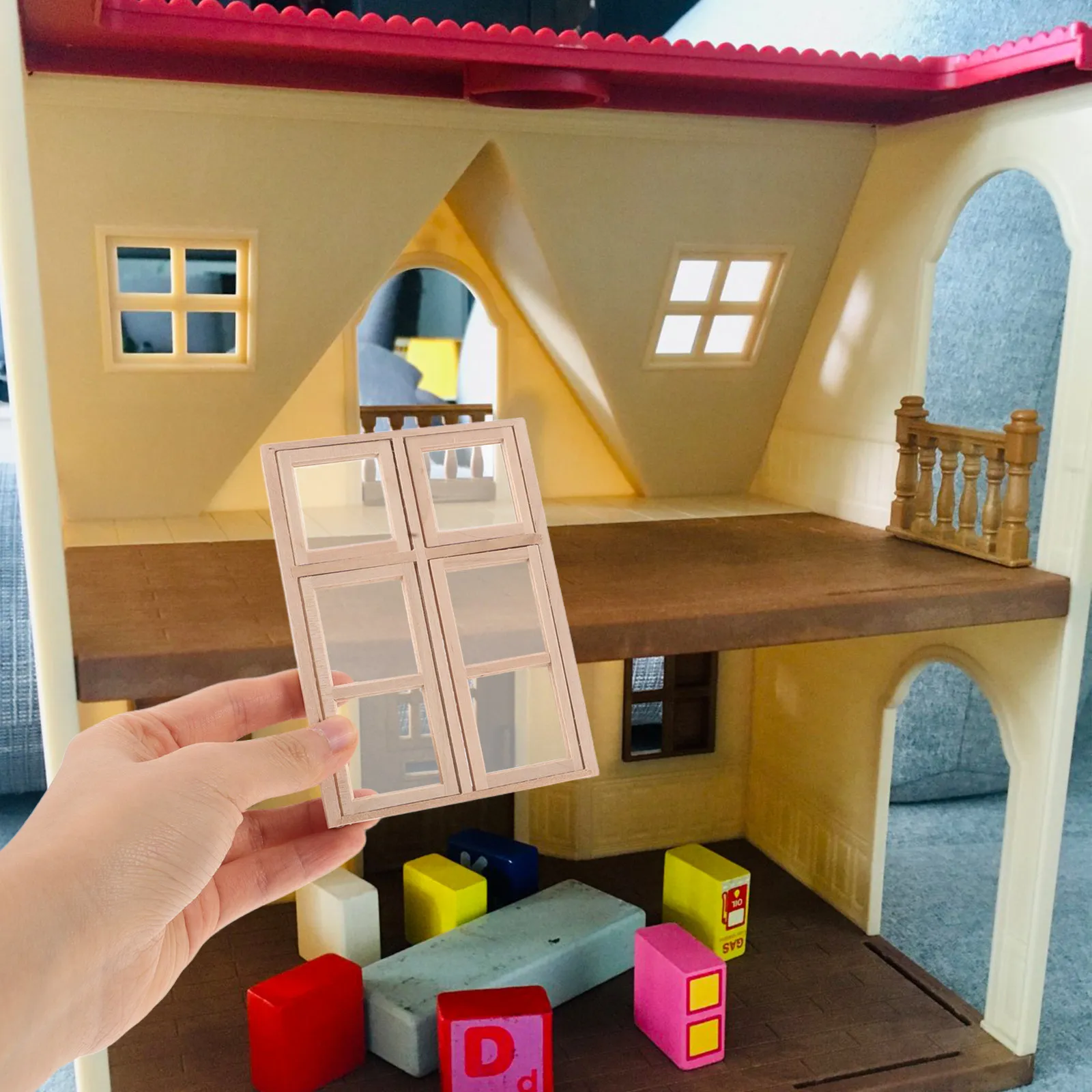 

Miniature Wooden Dollhouse Door Window 1:12 Scale Unpainted Wood Frame DIY Craft Accessories Home Scene Decoration