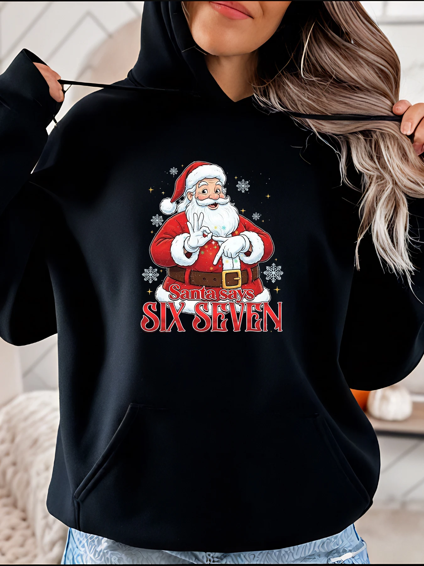 

Рождественская толстовка с капюшоном Санта-Клауса с принтом Six Seven, женская повседневная зимняя толстовка 280