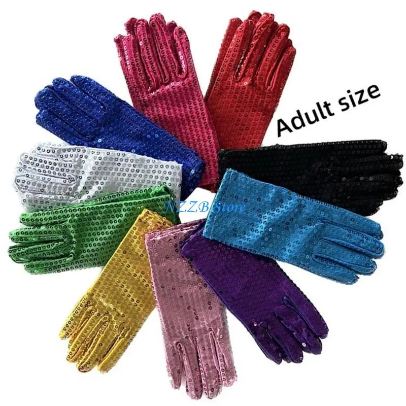 

T21F Evening Party Gloves for Women Short Stage Gloves Costume Glittering Gloves Nightclub Sequined Gloves