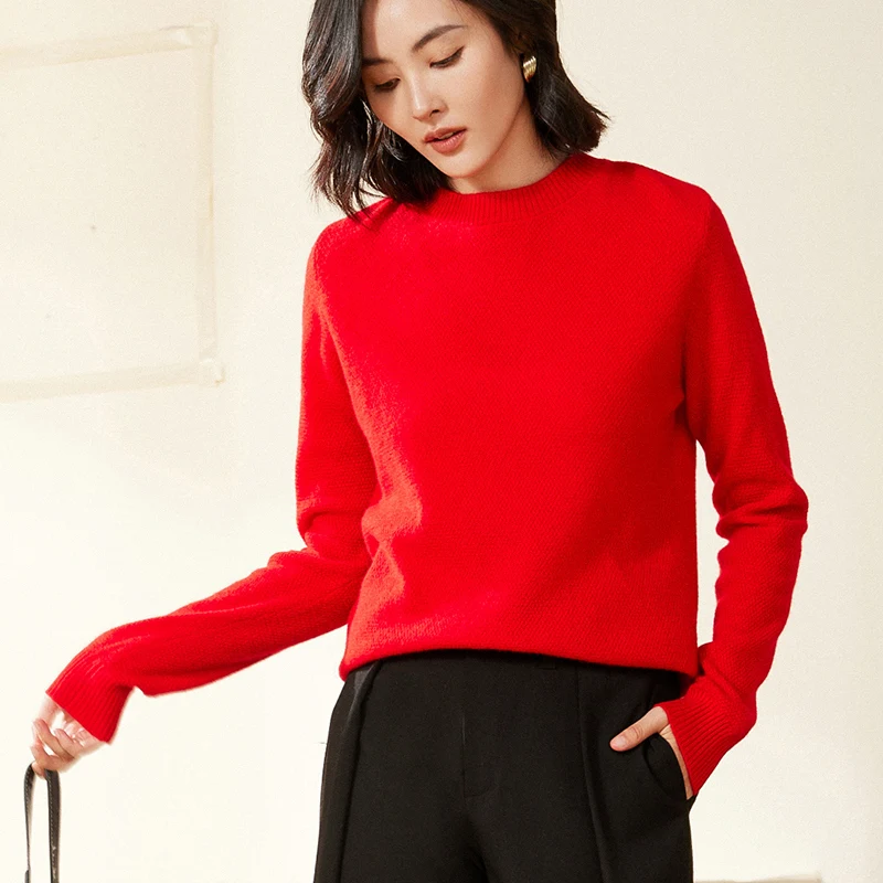 Loose Fit Pure100% Merino Wool Sweater Crew Neck Long Sleeve Autumn Winter New Style Women's Knitted Base Layer Shirt Tops