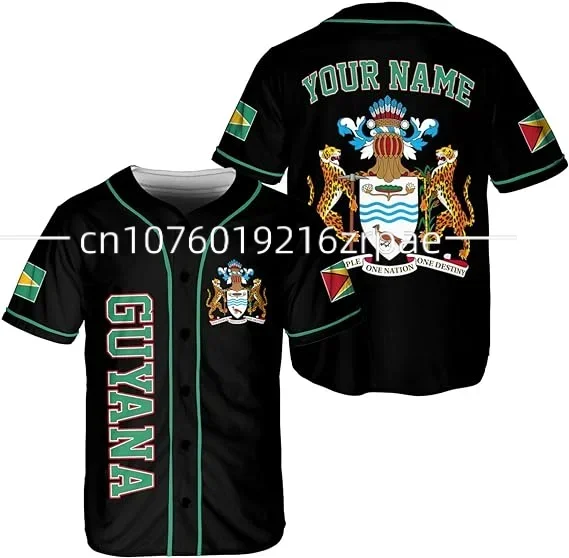 2024 New Guyana Flag Badge Baseball Jersey Men's Womens Short Sleeve Jersey Men's Streetwear Short Sleeve Sports T-shirt