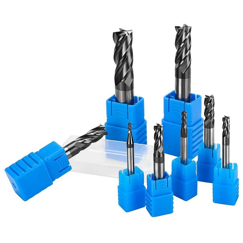 New-8 Pieces Of 4-Slot Tungsten Carbide Milling Cutter Set, Straight Shank Milling Cutter, CNC Milling Cutter 2-12 Mm